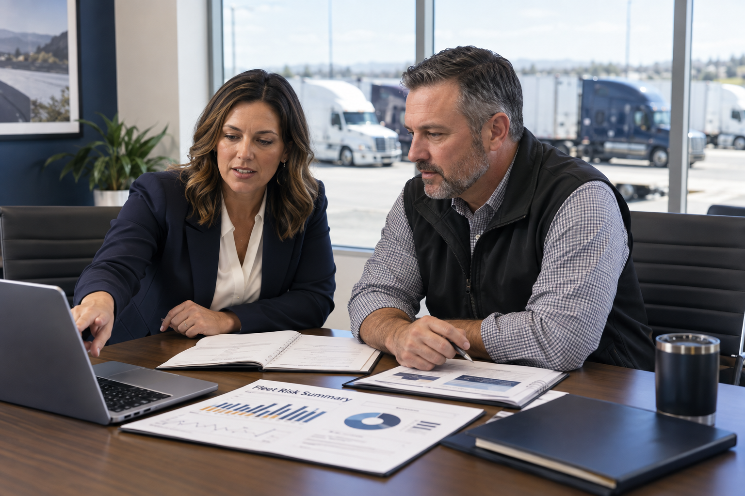 Fleet manager reviewing driver coaching and safety performance
