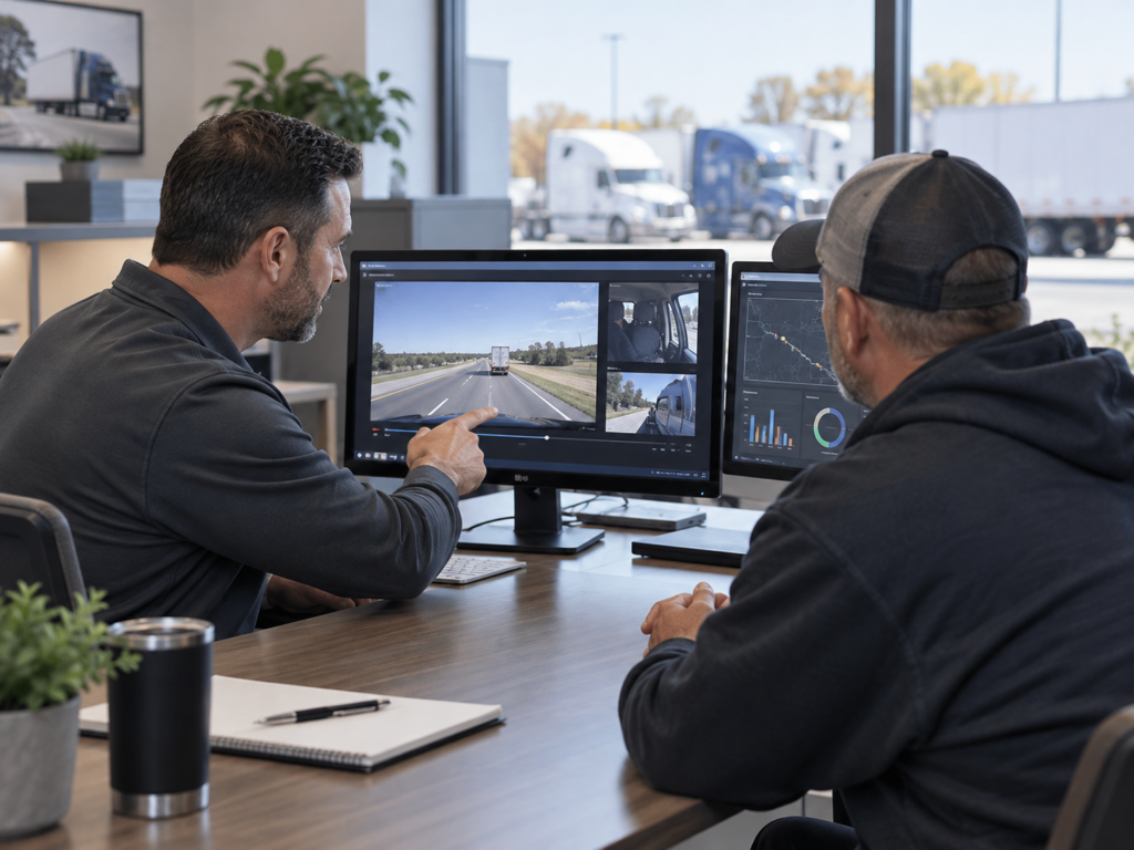 Fleet video review coaching session for commercial fleet drivers